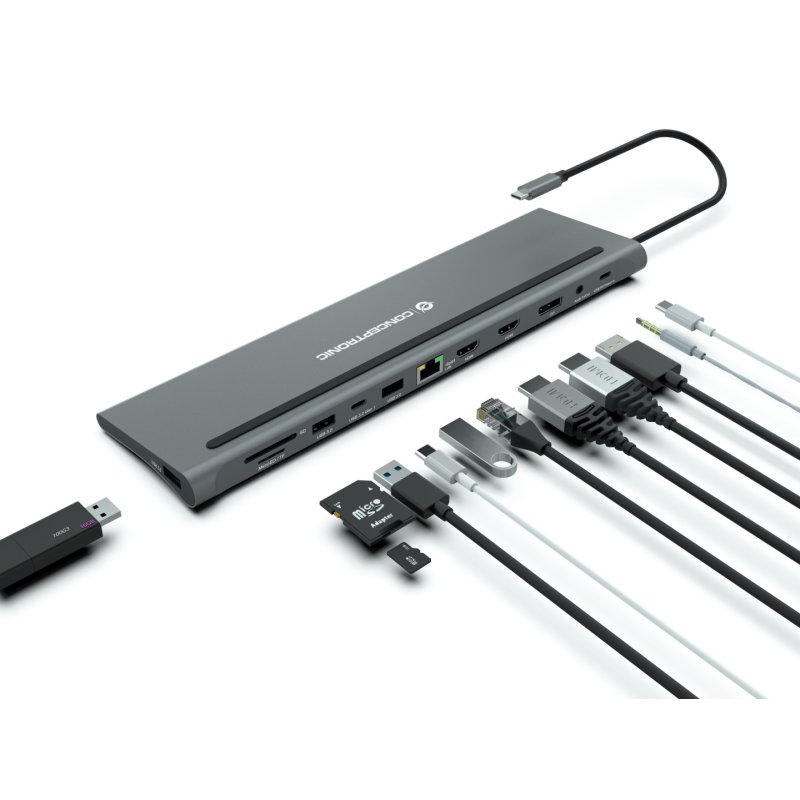 Conceptronic DONN17G station d'accueil Avec fil USB 3.2 Gen 1 (3.1 Gen 1) Type-C Gris