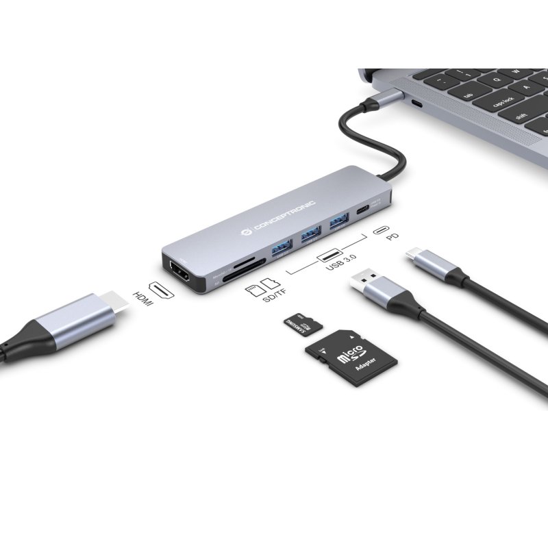 CONCEPTRONIC 7-1 Dock USB-C-HDMI/3xUSB-A/SD/TF/ 25cm gr
