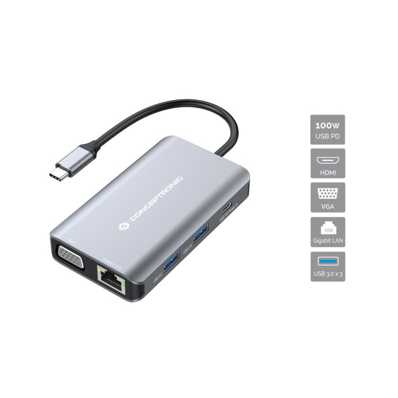 CONCEPTRONIC 7-1 Dock USB-C-HDMI/3xUSB-A/VGA/ 25cm gr