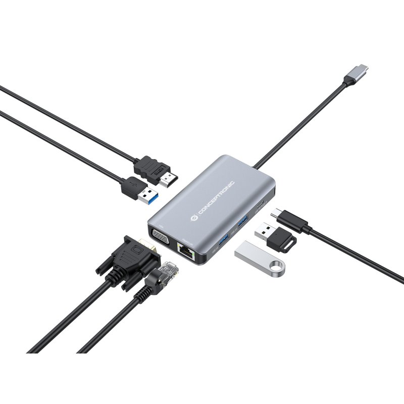 Conceptronic DONN21G laptop dock/port replicator Wired USB 3.2 Gen 1 (3.1 Gen 1) Type-C Grey