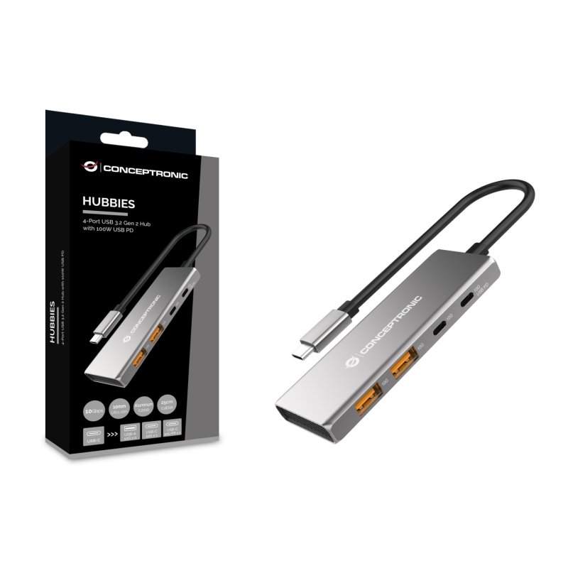 Conceptronic HUBBIES15G interface hub USB 3.2 Gen 2 (3.1 Gen 2) Type-C 10000 Mbit/s Grey