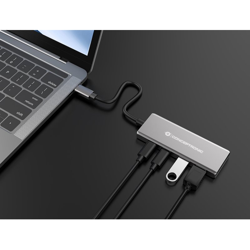 Conceptronic HUBBIES15G interface hub USB 3.2 Gen 2 (3.1 Gen 2) Type-C 10000 Mbit/s Grey