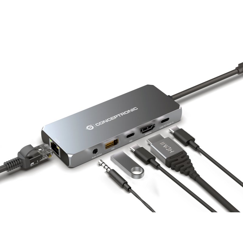 Conceptronic DONN22G laptop dock/port replicator Wired USB 3.2 Gen 2 (3.1 Gen 2) Type-C Grey