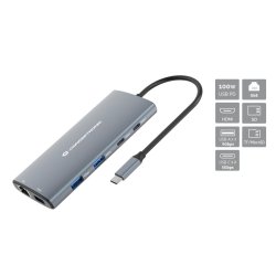 Conceptronic DONN06G 10-in-1 USB 3.2 Gen 1 Docking Station, HDMI, 100W USB PD, USB-C 5Gbps x 2, USB-A 5Gbps x 3, SD,