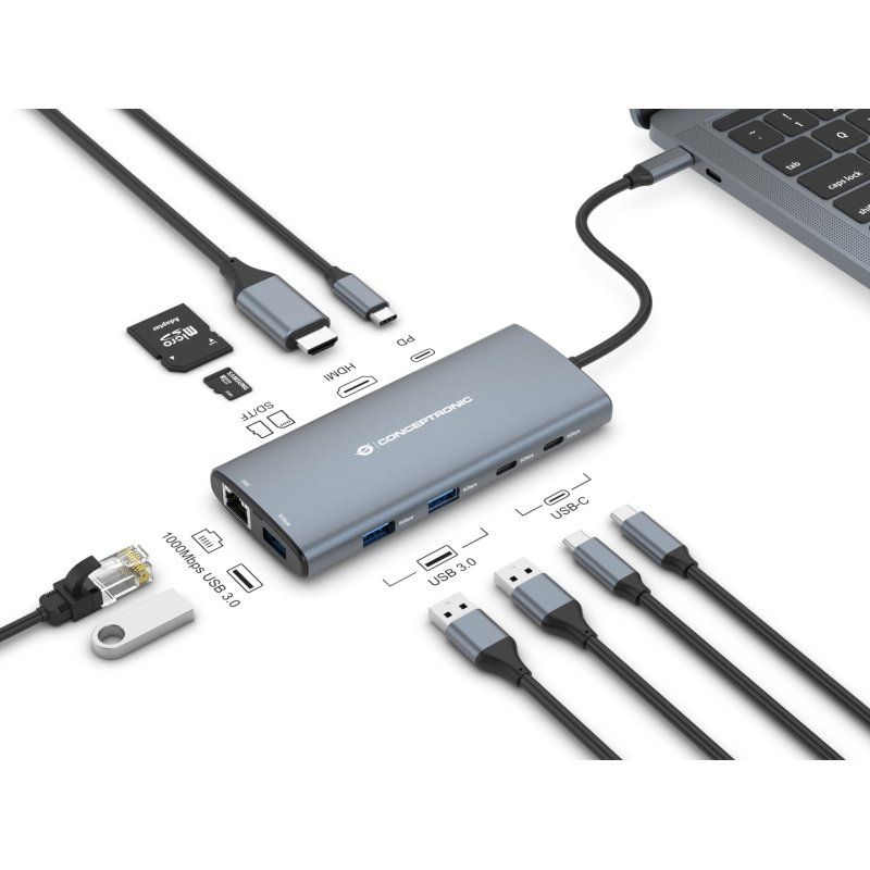 Conceptronic DONN06G station d'accueil Avec fil USB 3.2 Gen 1 (3.1 Gen 1) Type-C Gris