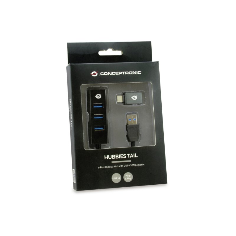 CONCEPTRONIC 4-Port Hub USB-A3.0/-C Adap.-4xA3.0 o.Netz. sw