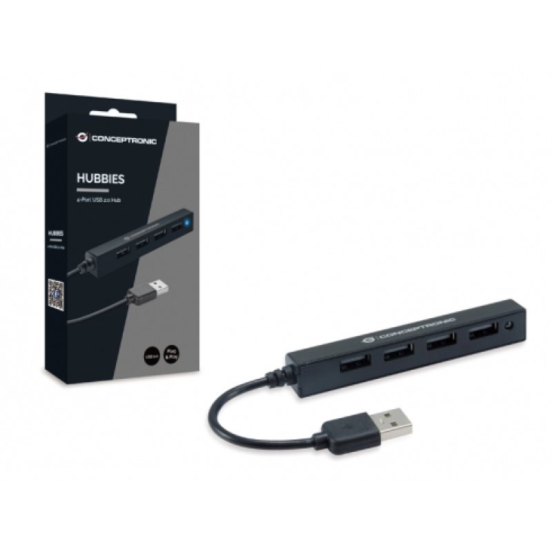 CONCEPTRONIC 4-Port Hub USB-A2.0-4xA2.0 schlank o.Netz. sw