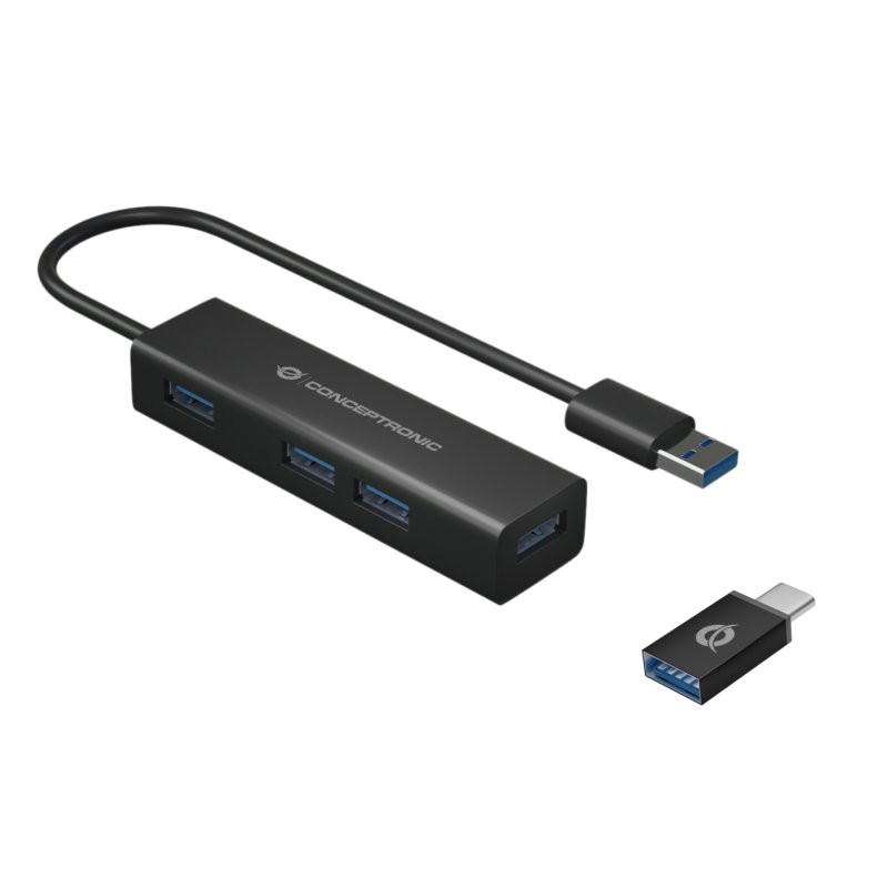 CONCEPTRONIC 4-Port Hub USB-A3.0/-C Adap.-4xA3.0 o.Netz. sw