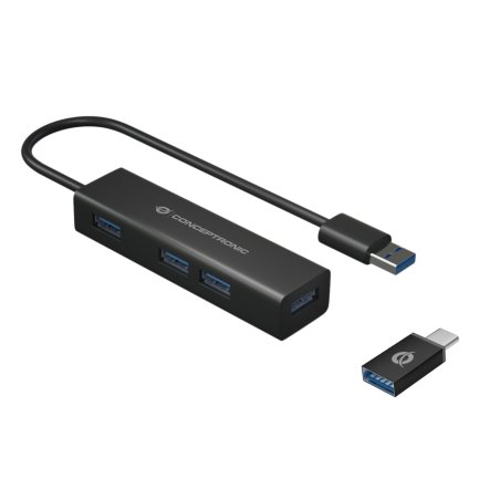 CONCEPTRONIC 4-Port Hub USB-A3.0/-C Adap.-4xA3.0 o.Netz. sw