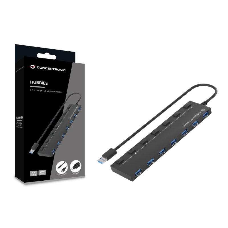 Conceptronic HUBBIES19BP hub & concentrateur USB 3.2 Gen 1 (3.1 Gen 1) Type-A 5000 Mbit/s Noir