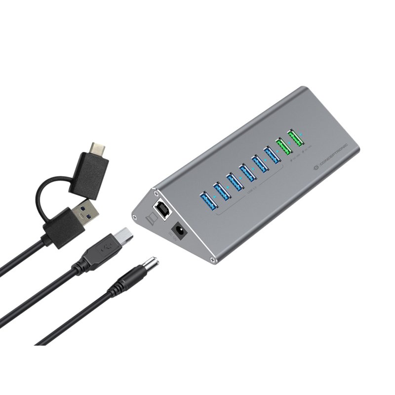 Conceptronic HUBBIES18G 10-in-1 60W USB 3.0 Hub Charger Combo, 2-in-1 USB-C USB-A Cable, USB 3.2 Gen 1