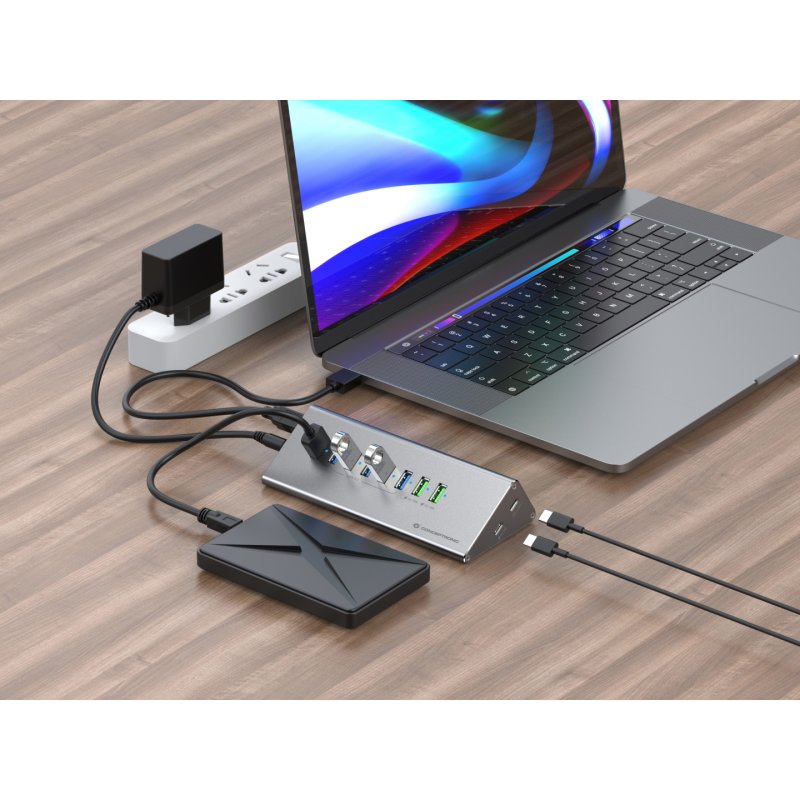 Conceptronic HUBBIES18G 10-in-1 60W USB 3.0 Hub Charger Combo, 2-in-1 USB-C USB-A Cable, USB 3.2 Gen 1