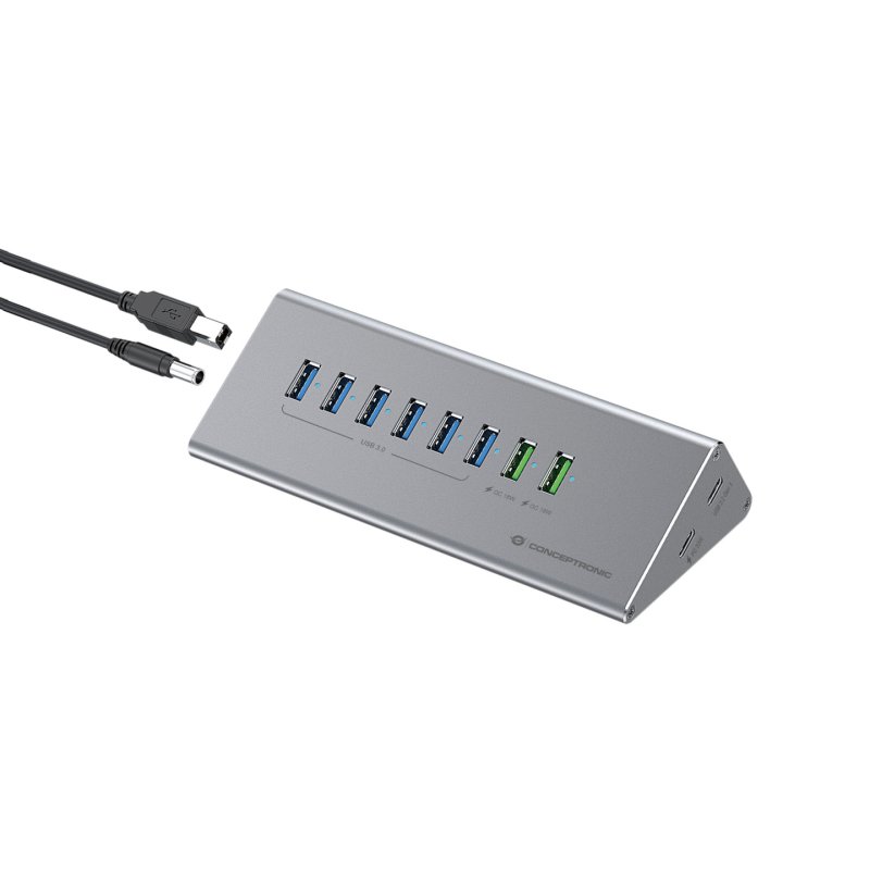 CONCEPTRONIC10-Port Hub USB-A3.0/-C Adap.-6xA3.0 m.Netz. gr