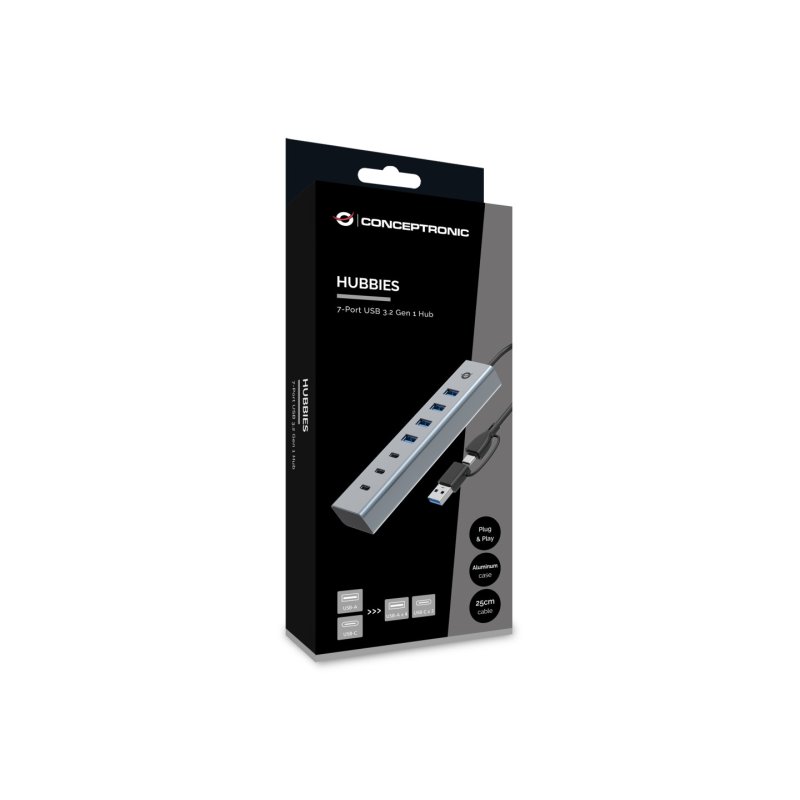 Conceptronic HUBBIES20G 7-Port USB 3.0 Hub, 5Gbps, USB-C x 3, USB-A x 4