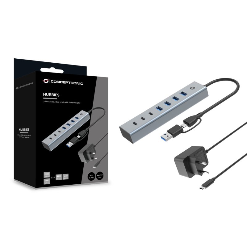 Conceptronic HUBBIES20GP hub & concentrateur USB 3.2 Gen 1 (3.1 Gen 1) Type-C 5000 Mbit/s Gris