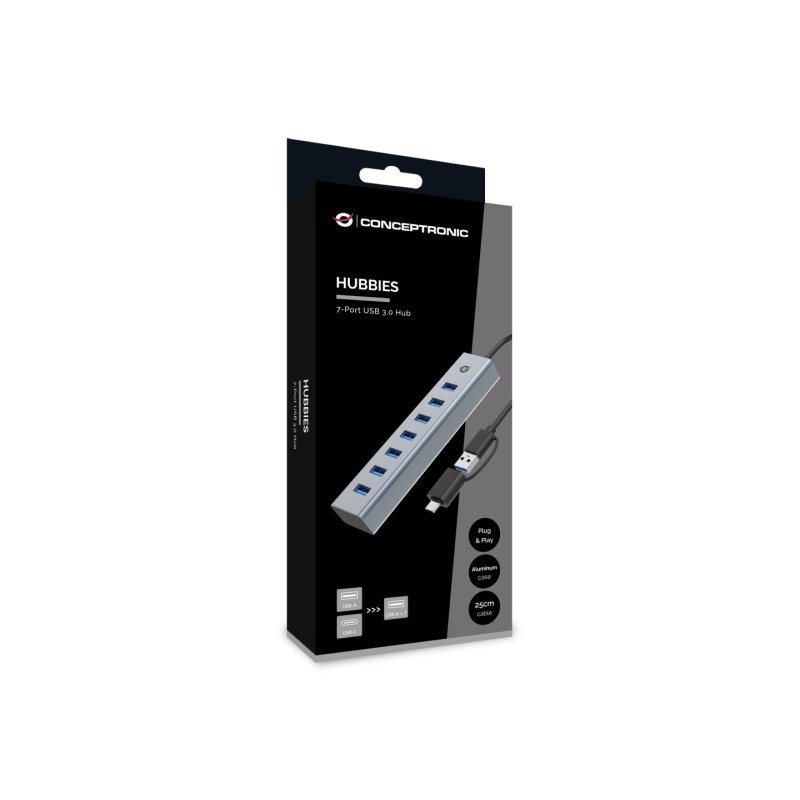 Conceptronic HUBBIES21G hub & concentrateur USB 3.2 Gen 1 (3.1 Gen 1) Type-A 5000 Mbit/s Gris
