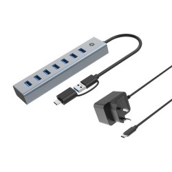 Conceptronic HUBBIES21GP 7-Port USB 3.0 Hub with Power Adapter, 5Gbps, USB-A x 7