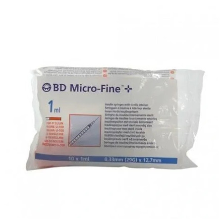 Becton Dickinson B.D Ultra Fine Insulin Syringe U 100 1ml 29g X 12.7 Mm - 10 Units