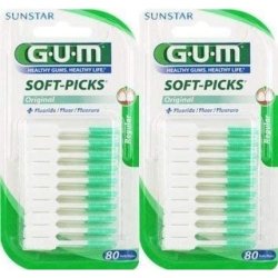 GUM Soft Picks Regular 80 Pieces Set of 2 White Green 80 Count