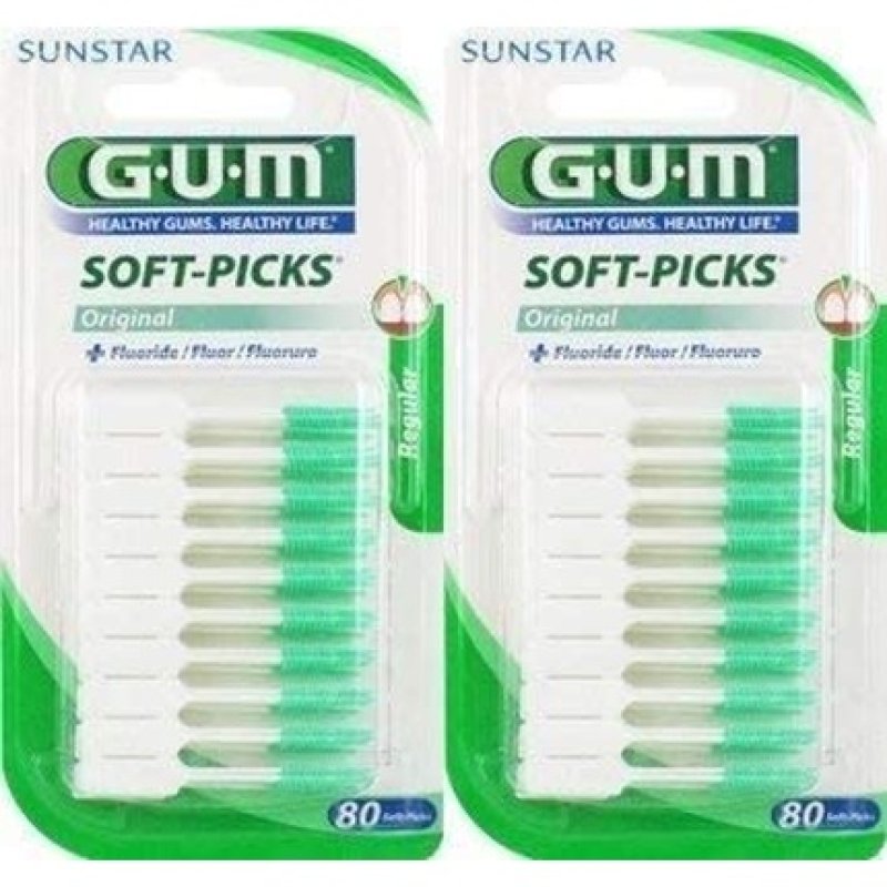 GUM Soft Picks Regular 80 Pieces Set of 2 White Green 80 Count