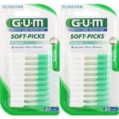 GUM Soft Picks Regular 80 Pieces Set of 2 White Green 80 Count