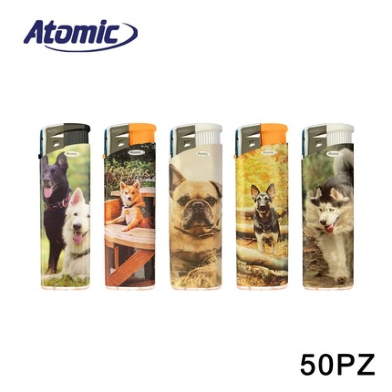 Atomic Electronic Lighter F11 Soft Flame Rechargeable Dogs 50 Pieces