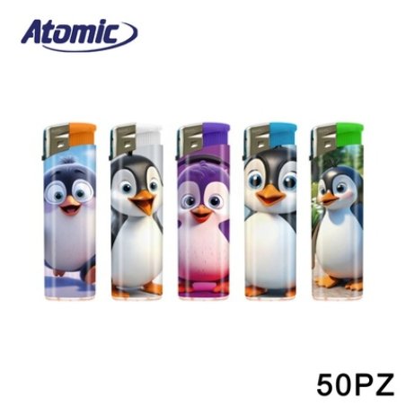 Atomic Electronic Lighter F11 Soft Flame Rechargeable Penguin - 50 Pieces