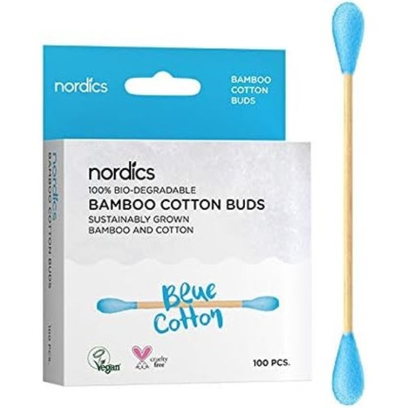 Nordics Organic Care Bamboo Cosmetic Swabs with Organic Cotton Blue 40g