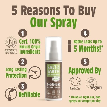 Salt Of The Earth Refillable Natural Deodorant Spray 100% Natural Origin