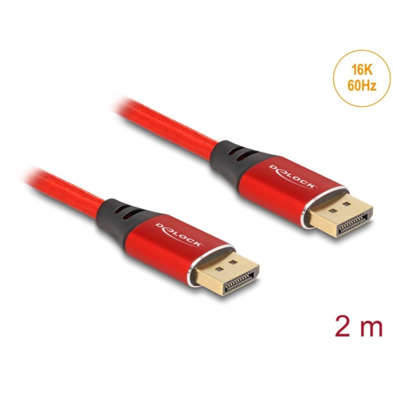 DELOCK DisplayPort Kabel 16K 60 Hz 2m rot Metall