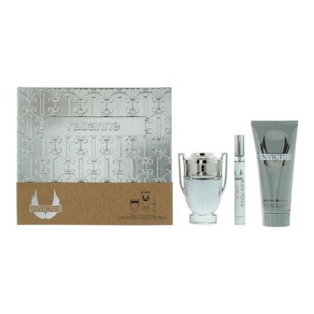 Paco Rabanne Invictus 3 Piece Gift Set Eau De Toilette 50ml And Shower Gel 100ml For Men