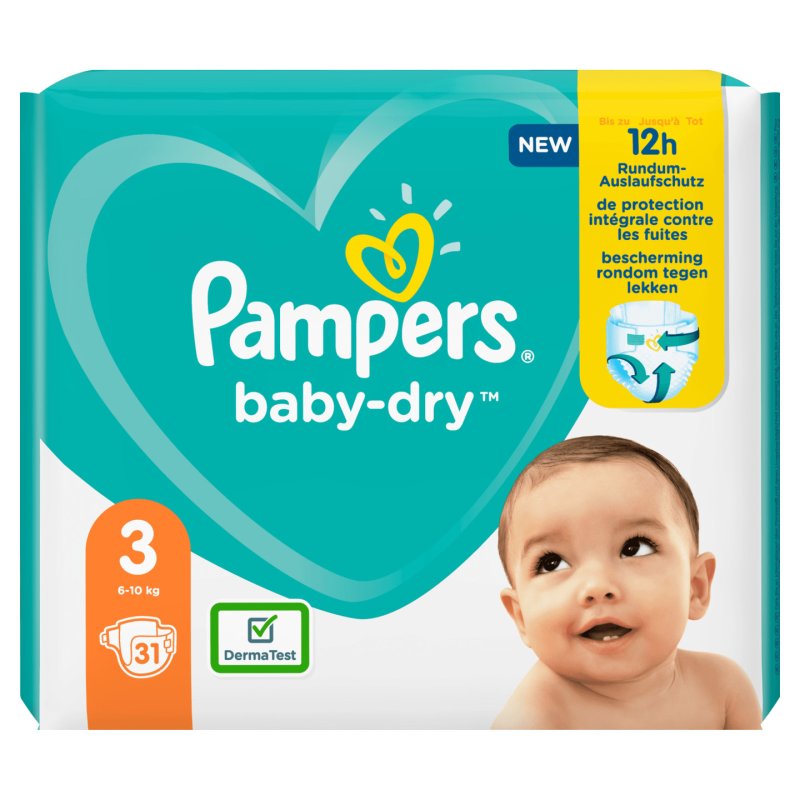 Pampers Baby-Dry Size 3 Diapers 31, Up To 12 Hours Of Protection, 6-10kg Size 3