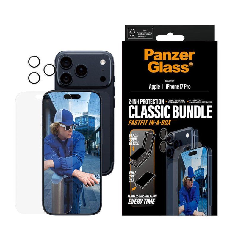 PanzerGlass - 2-in-1 Classic Bundle - iPhone 17 Pro - w. FASTFIT IN-A-BOX