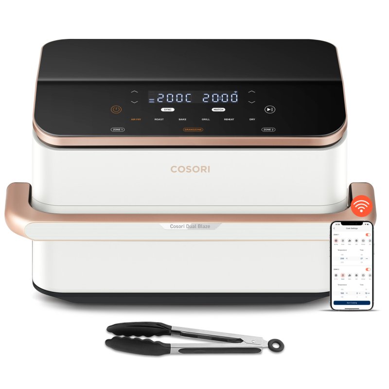 Cosori Dual Blaze Twinfry Chef Edition Double 10 L Autonome 2800 W Friteuse d’air chaud Or rose, Blanc