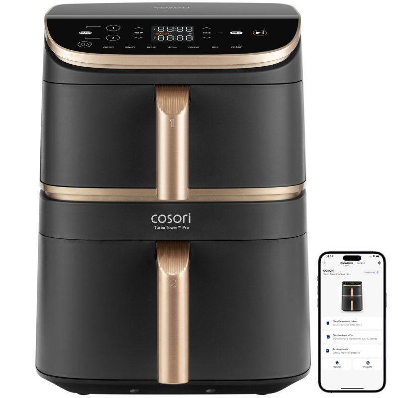 Cosori Turbo Tower Pro Smart Single 10.8 L Stand-alone 2630 W Hot air fryer Black Gold