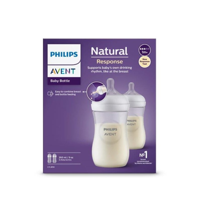 Philips Avent - Baby Bottle, 2 Bottles, 9oz/260ml, medium Flow Nipple, 3-6m