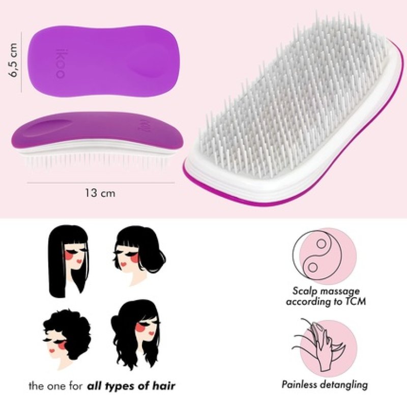 ikoo Brush Home Hairbrush in Matte Purple with White Bristles - Innovative Detangler Brush and Scalp Massager for