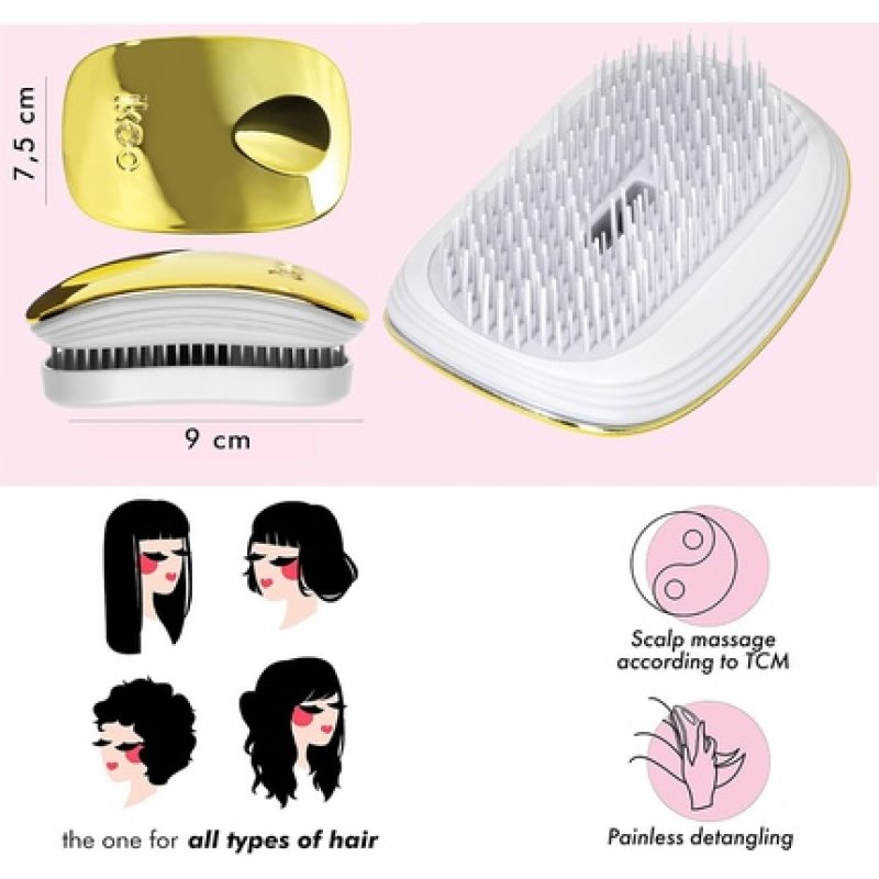 Ergonomic ikoo Pocket Travel Hairbrush with White TCM Bristle Panel - Soleil Metallic