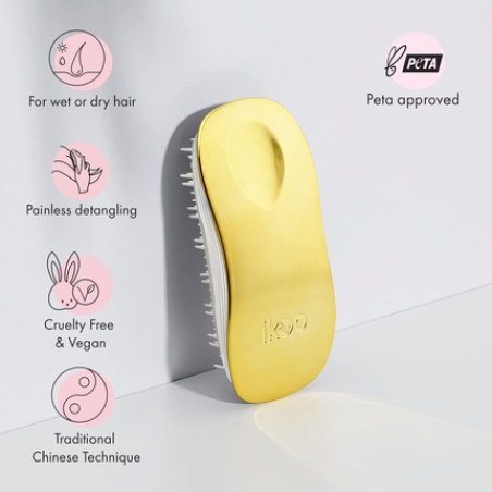 Ikoo Home Ergonomic Hairbrush in Bright Gold with White TCM Bristle Panel for Daily Wellness Experience and Detangling