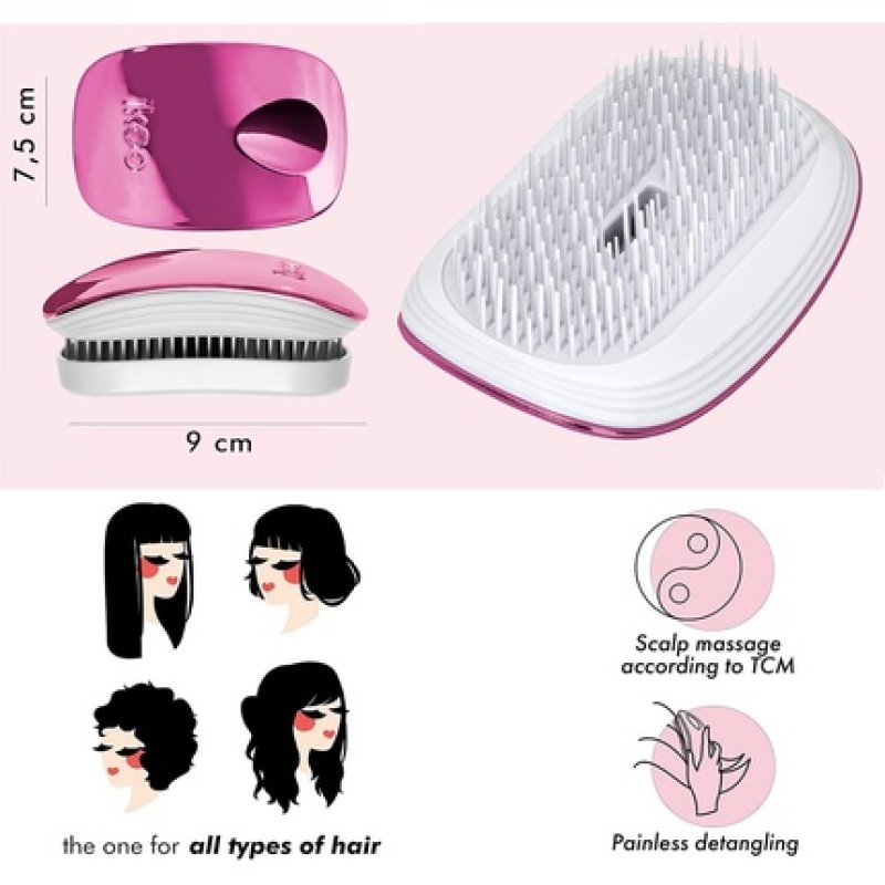 ikoo Pocket White Metallic Hairbrush for All Hair Types with Soft Bristles and Comb - Cherry Red Metallic