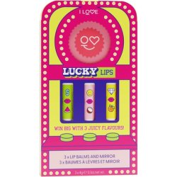 I Love Lucky Lips Lip Balm Gift Set with 3 Hydrating Lip Balms and Branded Compact
