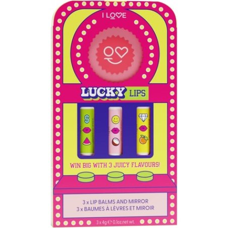 I Love Lucky Lips Lip Balm Gift Set with 3 Hydrating Lip Balms and Branded Compact