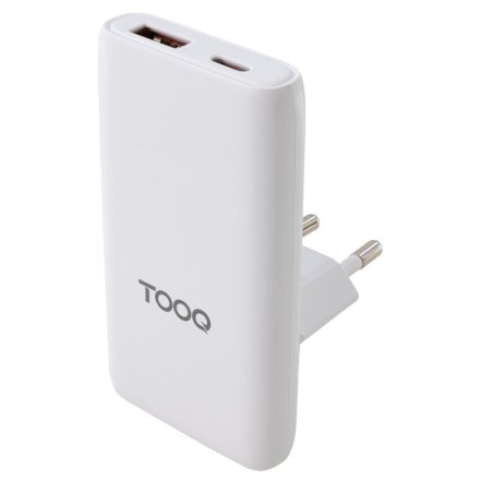 CARGADOR TOOQ PARED GAN USB-C/PD USB-A/QC 65W, BLANCO