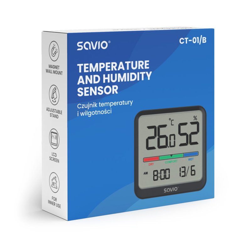 SAVIO Wireless weather station temperature and humidity sensor indoor use LCD screen clock date handle with