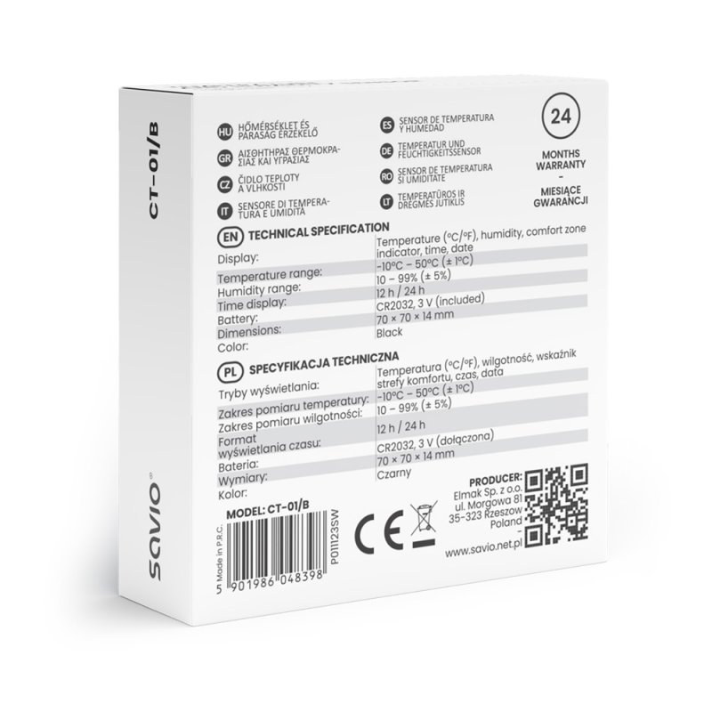 Savio CT-01/B temperature/humidity sensor Indoor Temperature sensor Freestanding