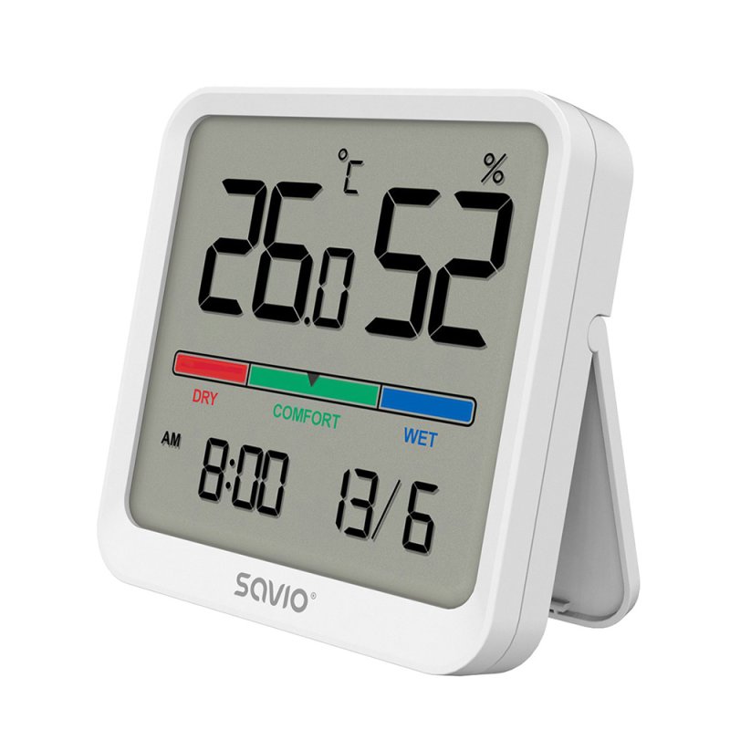 SAVIO Wireless weather station temperature and humidity sensor for indoor use LCD screen clock date handle with
