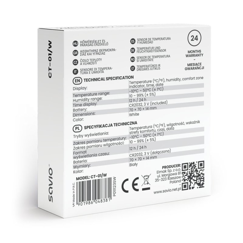 Savio CT-01/W temperature/humidity sensor Indoor Temperature sensor Freestanding