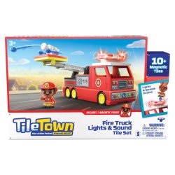 Tile Town - Fire Truck, Magnetic Building and Play Set with Light and Sound (90314)