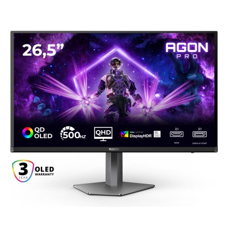 AOC AGON PRO AG276QKD2 computer monitor 67.3 cm (26.5") 2560 x 1440 pixels Quad HD QD-OLED Black, Grey