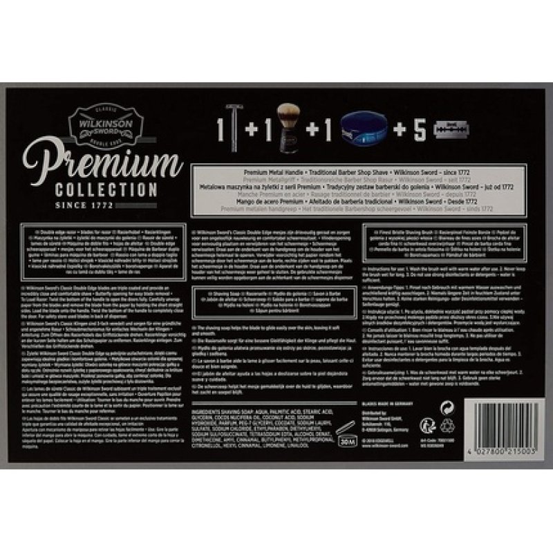 Wilkinson Sword Classic Vintage Edition Men's Razor Gift Set with Shaving Soap, Shaving Brush, and 5 Blades